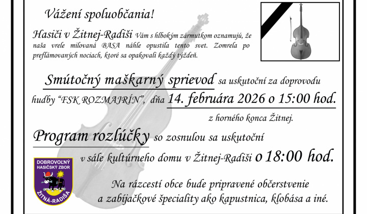 Pochovávanie basy 2026 - Žitná-Radiša