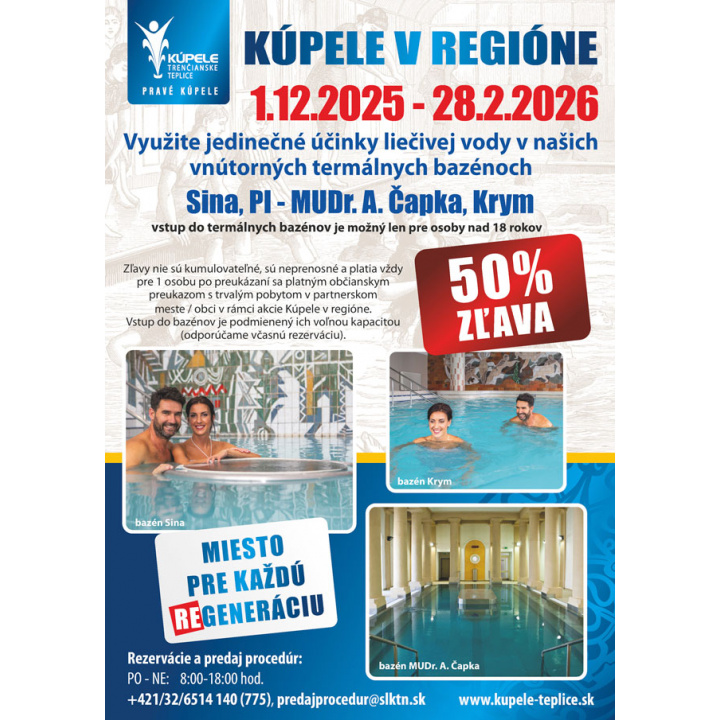Menšia fotka pre článok Kúpele v regióne - Kúpele Trenčianske Teplice - zľavy do 28.2.2026