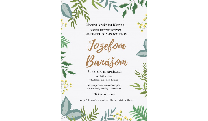 Fotka pre článok Pozvánka Kšinná: Beseda so spisovateľom Jozefom Banášom