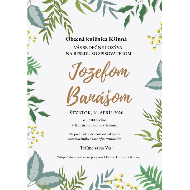 Menšia fotka pre článok Pozvánka Kšinná: Beseda so spisovateľom Jozefom Banášom